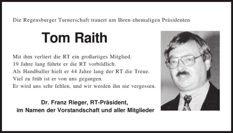 Traueranzeigen Von Tom Raith Mittelbayerische Trauer