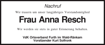 Traueranzeigen Von Frau Anna Resch Mittelbayerische Trauer