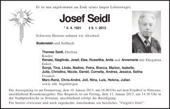 Traueranzeigen Von Josef Seidl Mittelbayerische Trauer