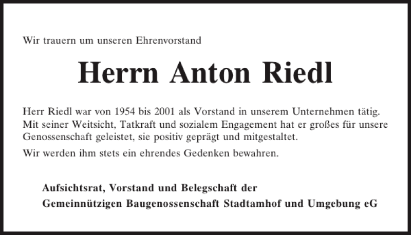 Traueranzeigen Von Anton Riedl Mittelbayerische Trauer