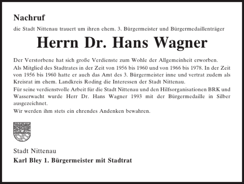 Traueranzeigen Von Dr Hans Wagner Mittelbayerische Trauer