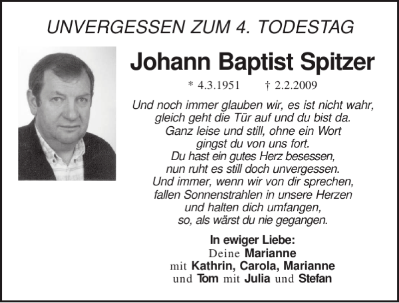 Traueranzeigen Von Johann Baptist Spitzer Mittelbayerische Trauer