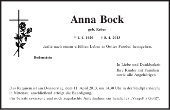 Traueranzeigen Von Anna Bock Mittelbayerische Trauer