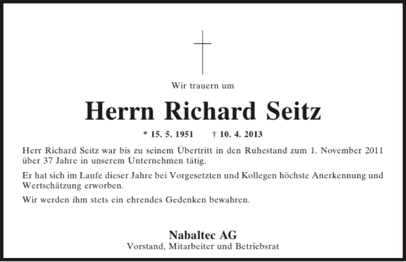 Traueranzeigen Von Richard Seitz Mittelbayerische Trauer