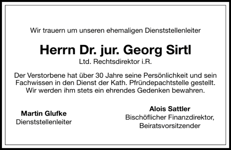 Traueranzeigen Von Dr Jur Georg Sirtl Mittelbayerische Trauer