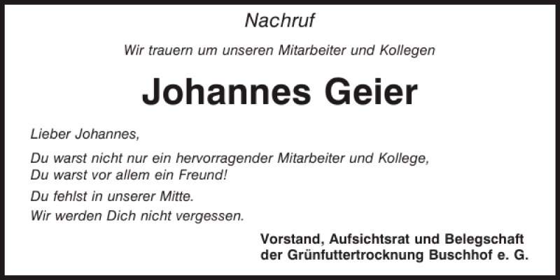 Traueranzeigen Von Johannes Geier Mittelbayerische Trauer