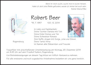 Traueranzeigen Von Robert Beer Mittelbayerische Trauer