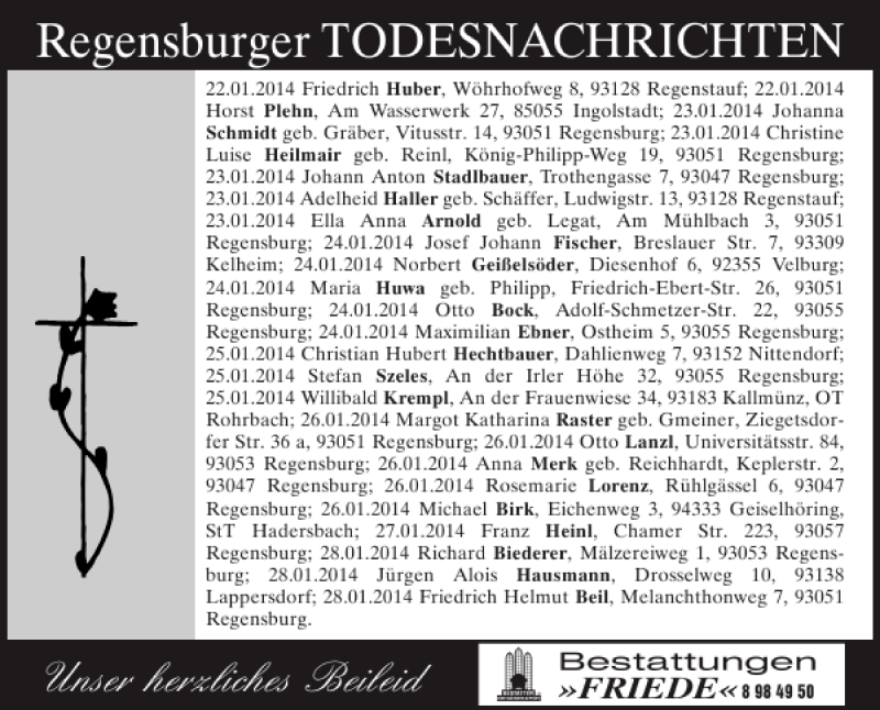 Traueranzeigen Von Regensburger Todesnachrichten Mittelbayerische Trauer