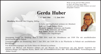 Traueranzeigen Von Abensberg Gerda Huber Mittelbayerische Trauer