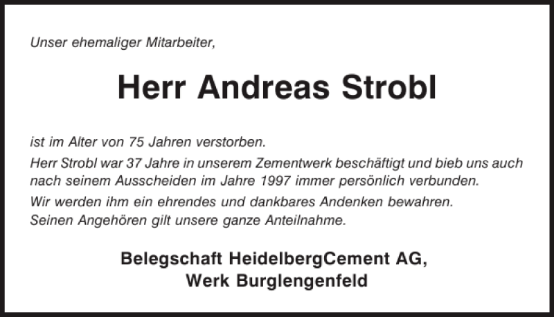 Traueranzeigen Von Andreas Strobl Mittelbayerische Trauer