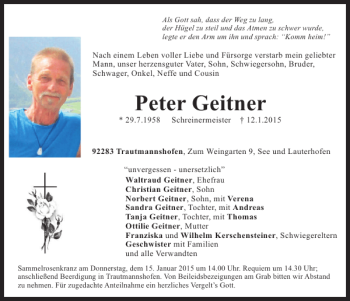 Traueranzeigen Von Peter Geitner Mittelbayerische Trauer