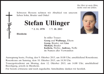 Traueranzeigen Von Stefan Ullinger Mittelbayerische Trauer