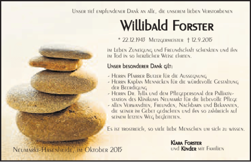 Traueranzeigen Von Willibald Forster Mittelbayerische Trauer