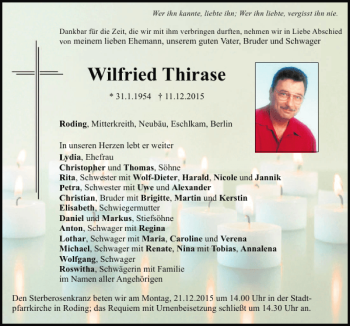 Traueranzeigen Von Wilfried Thirase Mittelbayerische Trauer