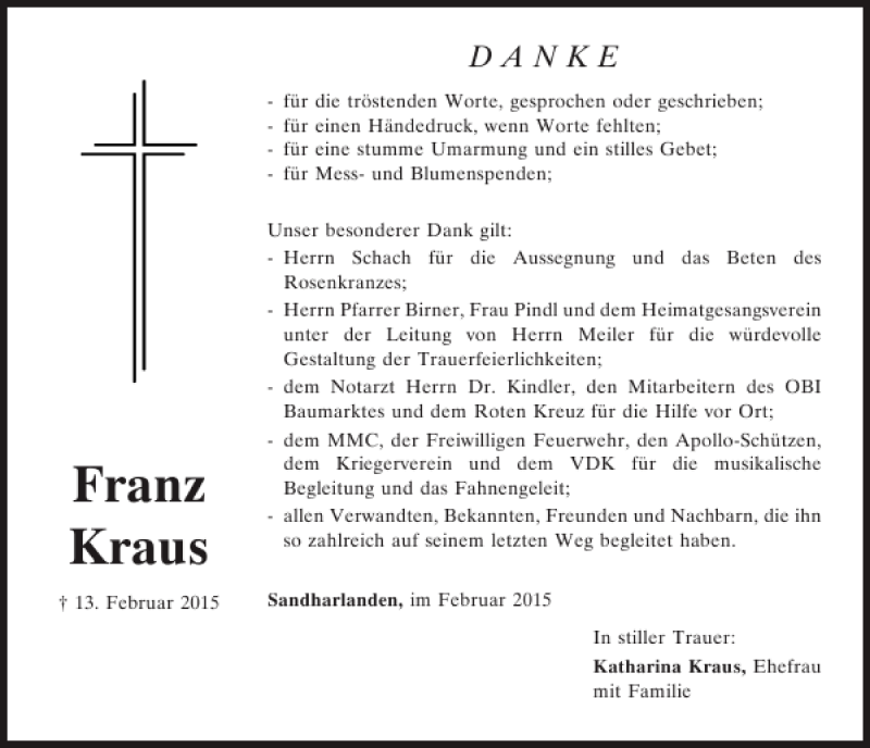 Traueranzeigen Von Franz Kraus Mittelbayerische Trauer