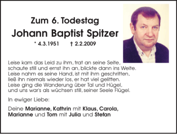 Traueranzeigen Von Johann Baptist Spitzer Mittelbayerische Trauer