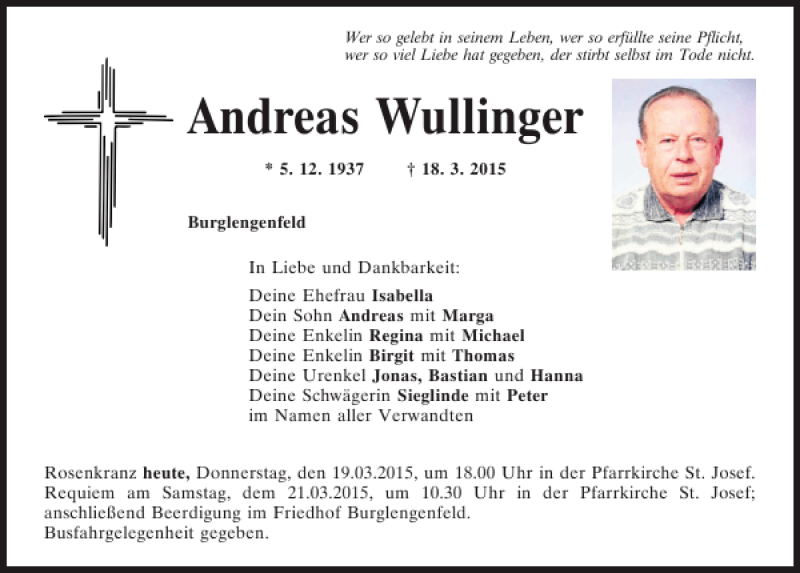 Traueranzeigen Von Andreas Wullinger Burglengenfeld Mittelbayerische