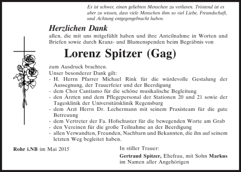 Traueranzeigen Von Lorenz Spitzer Mittelbayerische Trauer