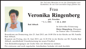 Traueranzeigen Von Veronika Ringenberg Mittelbayerische Trauer