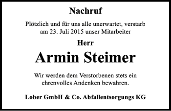 Traueranzeigen Von Armin Steimer Mittelbayerische Trauer