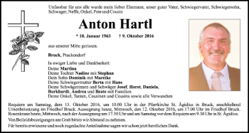 Traueranzeigen Von Anton Hartl Mittelbayerische Trauer