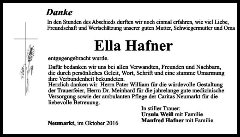 Traueranzeigen Von Ella Hafner Mittelbayerische Trauer