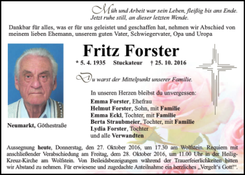 Traueranzeigen Von Fritz Forster Mittelbayerische Trauer