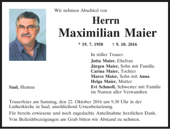 Traueranzeigen Von Maximilian Maier Mittelbayerische Trauer