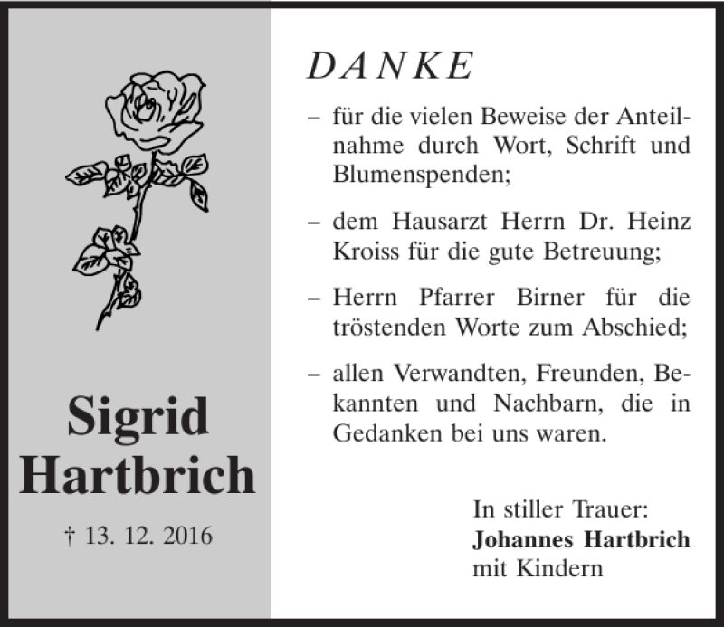 Traueranzeigen Von Sigrid Hartbrich Mittelbayerische Trauer