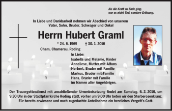 Traueranzeigen Von Hubert Graml Mittelbayerische Trauer