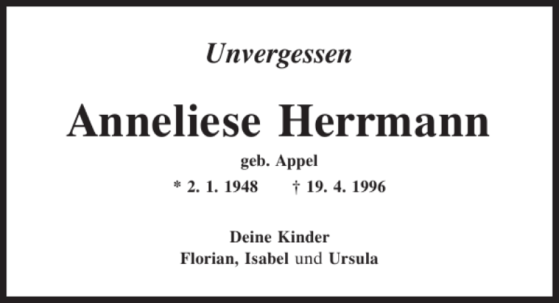 Traueranzeigen Von Anneliese Herrmann Mittelbayerische Trauer