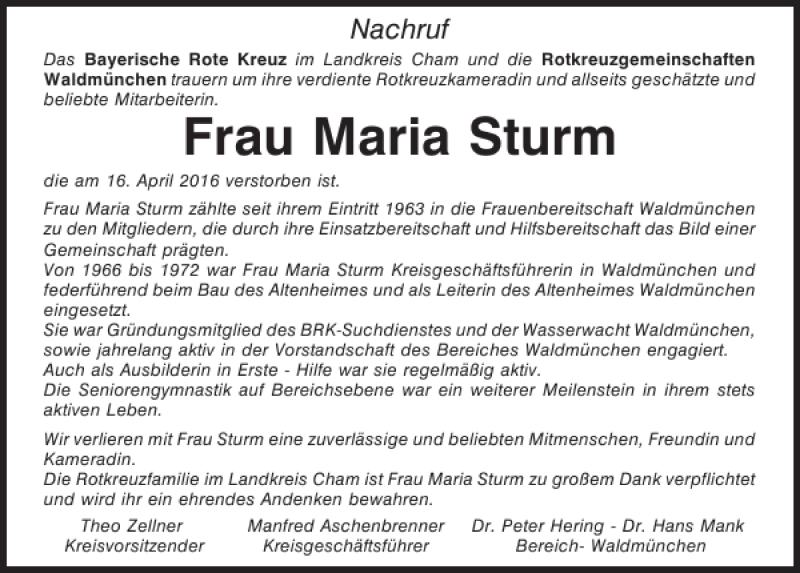 Traueranzeigen Von Maria Sturm Mittelbayerische Trauer