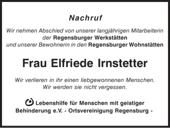 Traueranzeigen Von Elfriede Irnstetter Mittelbayerische Trauer