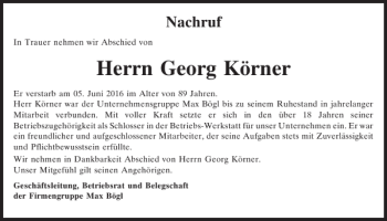 Traueranzeigen Von Georg K Rner Mittelbayerische Trauer