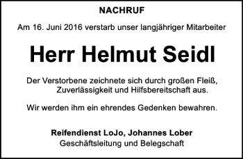 Traueranzeigen Von Helmut Seidl Mittelbayerische Trauer