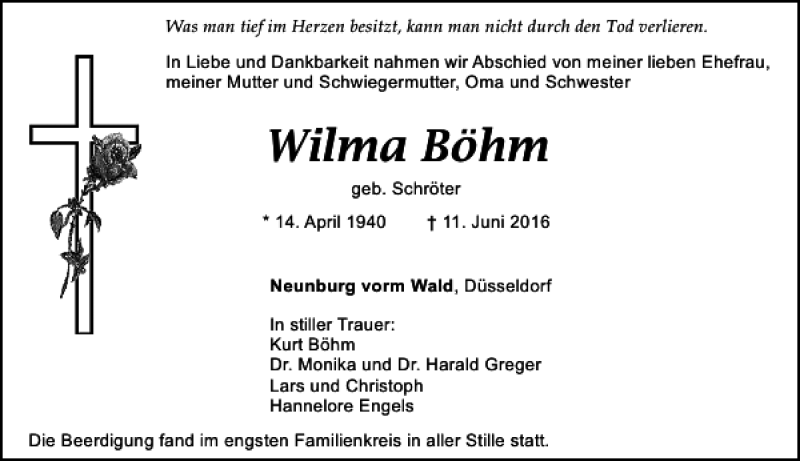 Traueranzeigen Von Wilma B Hm Mittelbayerische Trauer