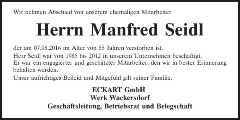 Traueranzeigen Von Manfred Seidl Mittelbayerische Trauer