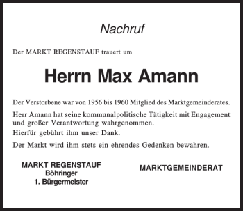 Traueranzeigen Von Max Amann Mittelbayerische Trauer