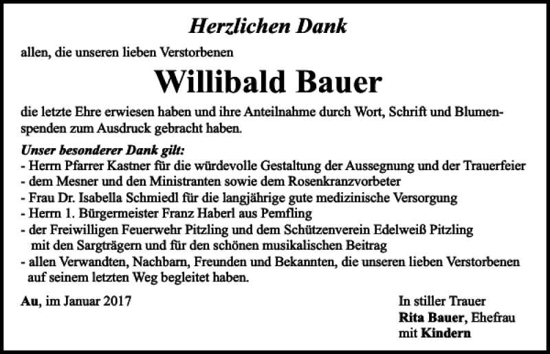 Traueranzeigen Von Willibald Bauer Mittelbayerische Trauer