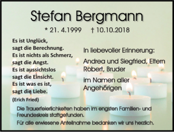 Traueranzeigen Von Stefan Bergmann Mittelbayerische Trauer