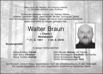 Traueranzeigen Von Walter Braun Mittelbayerische Trauer