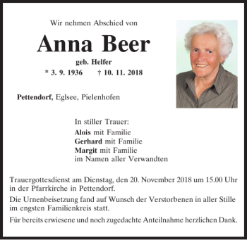 Traueranzeigen Von Anna Beer Mittelbayerische Trauer