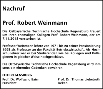 Traueranzeigen Von Robert Weinmann Mittelbayerische Trauer