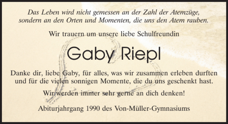 Traueranzeigen Von Gaby Riepl Mittelbayerische Trauer