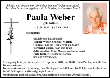 Traueranzeigen Von Paula Weber Mittelbayerische Trauer