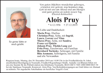 Traueranzeigen Von Alois Pruy Mittelbayerische Trauer