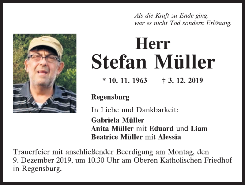 Traueranzeigen von Stefan Müller Mittelbayerische Trauer