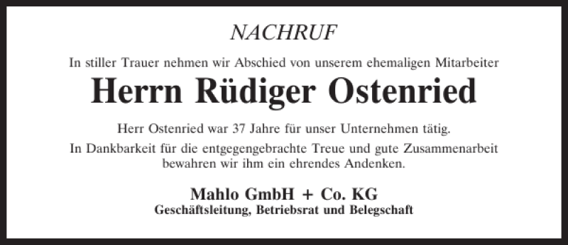 Traueranzeigen von Rüdiger Ostenried Mittelbayerische Trauer