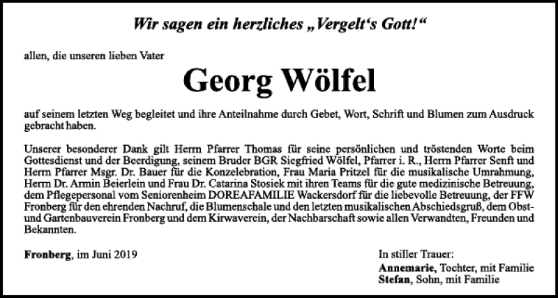 Traueranzeigen von Georg Wölfel Mittelbayerische Trauer