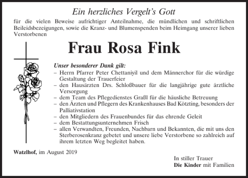 Traueranzeigen Von Rosa Fink Mittelbayerische Trauer